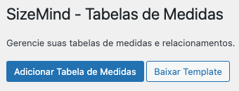 Configuração da Tabela de Medidas